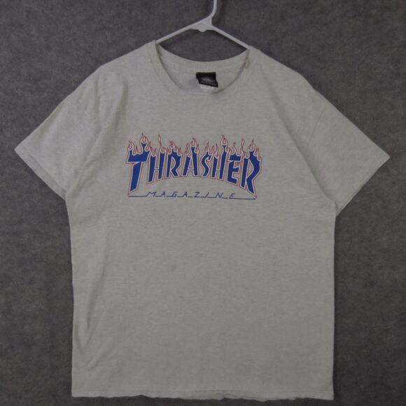 Thrasher Magazine Shirt Mens Large Gray Flame Logo Graphic Tee Skateboarding - Picture 1 of 10